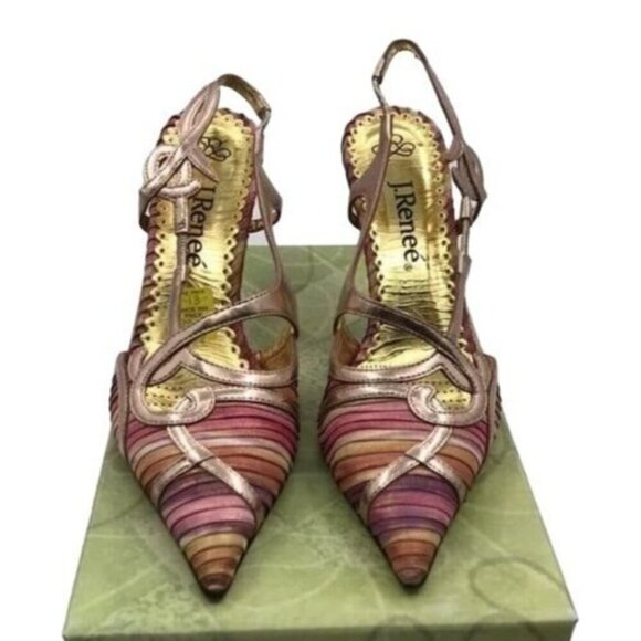 J Renee Adel Heels Pink Purple Embellished Wave Fabric Slingback Corkscrew Heels - Picture 2 of 7